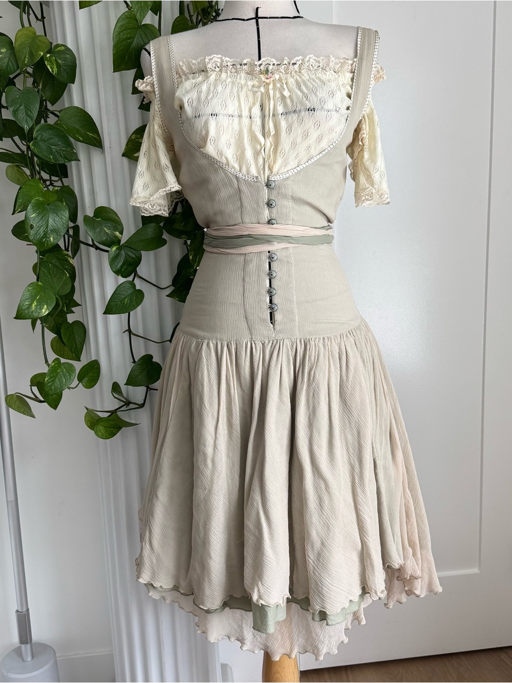 vintage Boss fairy slip dress in a dreamy muted oat + sage palette ♡